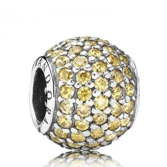 Pandora Golden CZ Pave Lights Light Yellow Sparkly Ball Rare Retired Bead Charm - Picture 1 of 7